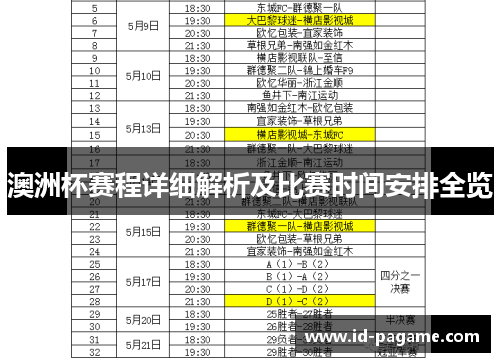 澳洲杯赛程详细解析及比赛时间安排全览
